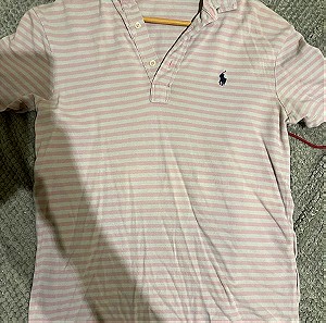 Ralph Lauren Polo t shirt pink / white stripes SMALL