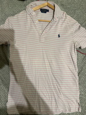 Ralph Lauren Polo t shirt ροζ με λευκές ρίγες, μέγεθος S, μεταχειρισμένο