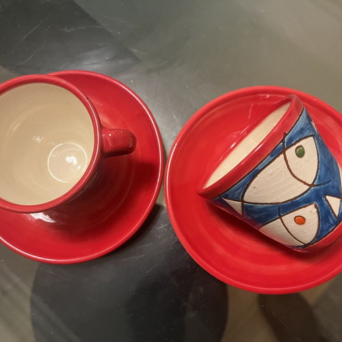 Pair of Handmade Ceramic Large Greek Coffee Cups new