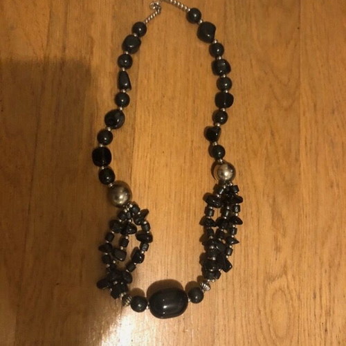 Ethnic black women's necklace vintage like new with black stones