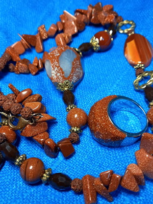 Orange aventurine necklace and ring set new