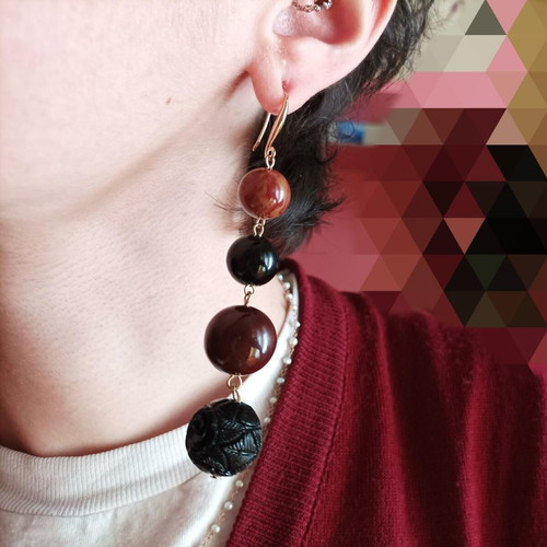 Statement brown red ball earrings like new from Mango