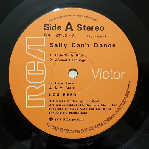 Lou Reed Sally Can't Dance vinyl record used, rock