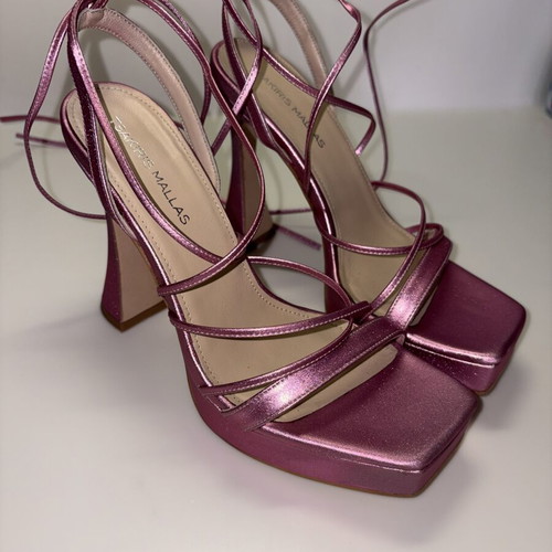 Tsakiris Mallas pink metallic platform sandals size 38 like new, 12 cm heel