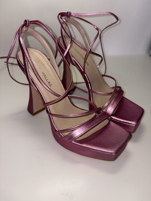 Tsakiris Mallas pink metallic platform sandals size 38 like new, 12 cm heel