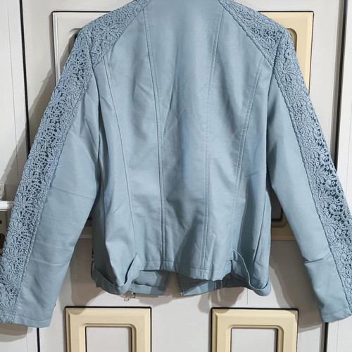 Jacket blue bike style leatherette S-M like new