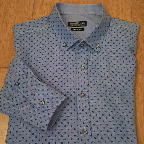 Americanino men's shirt slim fit, size XXL, like new, blue geometric pattern