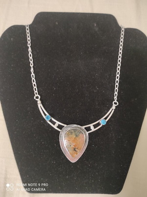 Ethnic necklace with rhodonite and blue topaz, new, 45 cm chain