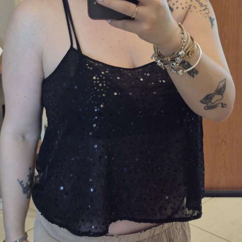 Bershka Black Crop Top like new, sequin