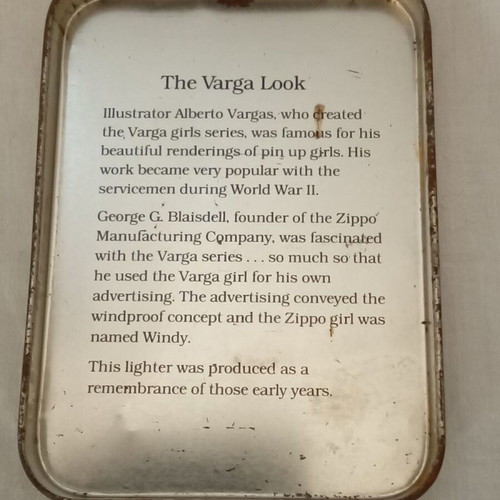 Zippo ''The Varga Girl 1935'' empty collectible metal lighter box used
