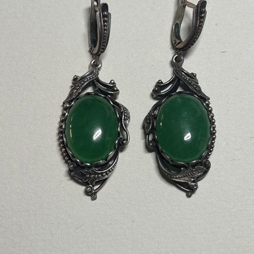 Vintage 925 Silver Earrings with Green Agate