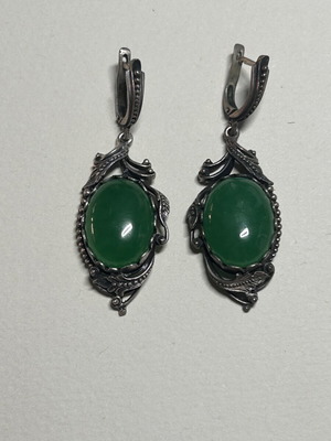 Vintage 925 Silver Earrings with Green Agate
