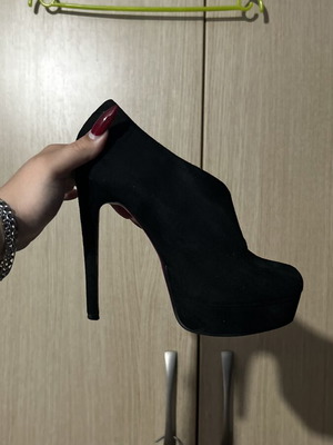 Diamantique stiletto ankle boots used, size 37, black suede