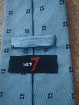 Mark7 Silk Tie Like New, Turquoise Geometric Pattern