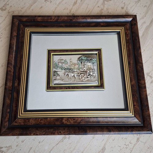 Decorative embossed wall plaque with rural scene, like new