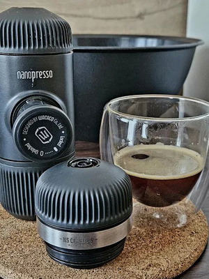 Wacaco Nanopresso Black portable espresso maker like new with 2 adapters