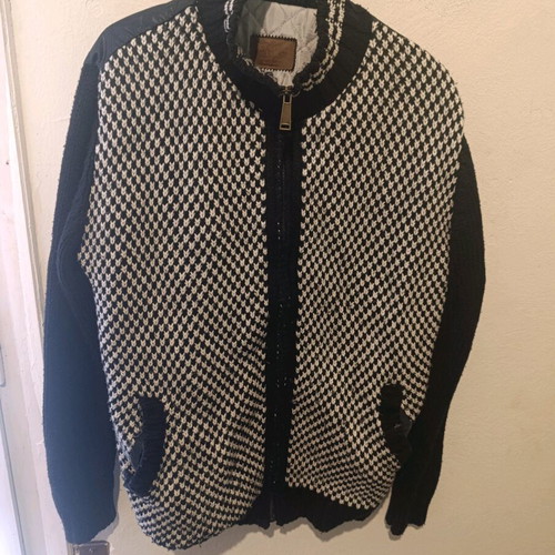 Roy Garage men's knitted cardigan L XL like new, black and white houndstooth