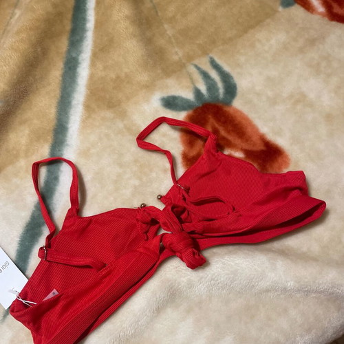 Red bikini top S/M new with jewel and removable padding