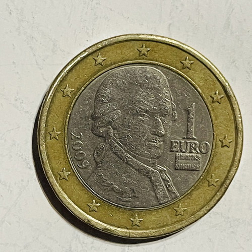 1 Euro coin Austria 2009 with Wolfgang Amadeus Mozart