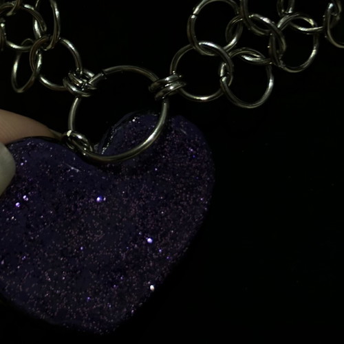 Chainmail Spiral Heart Necklace handmade, black and purple