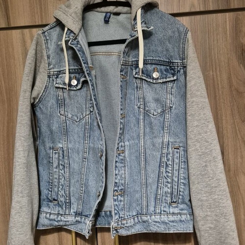 H&M men's denim jacket with grey hood