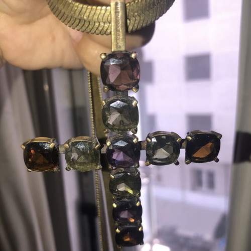 Dyrberg/Kern Vintage Statement Necklace Cross with Crystals