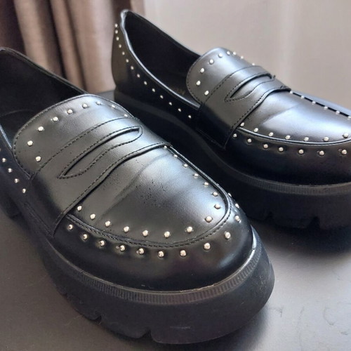 Loafer Alta Moda black with silver studs new, synthetic leather