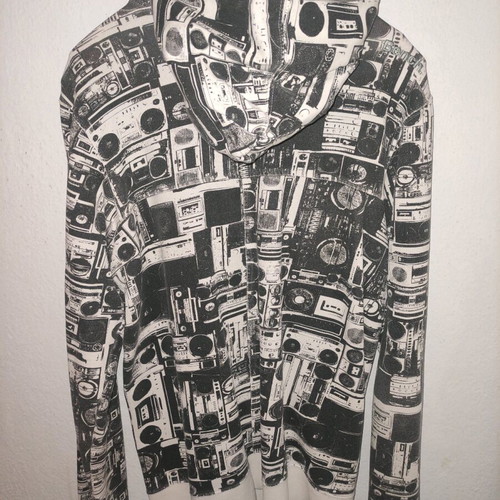 Bench cardigan used, men's medium, black-white vintage