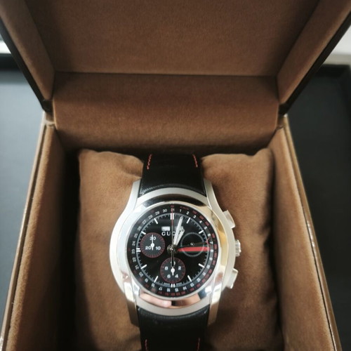 Gucci 5500 XL Chronograph YA055208 black dial with red accents, full set NOS