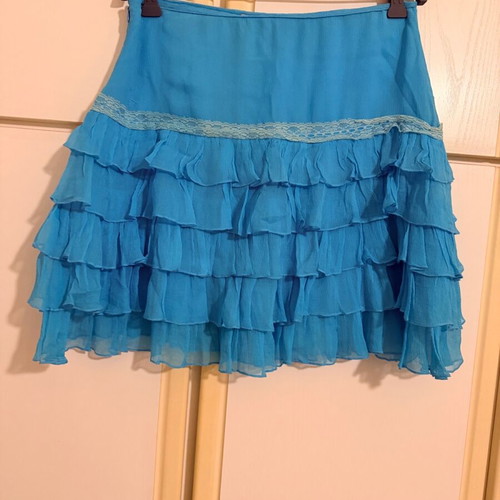 Vintage silk skirt Blugirl used, turquoise, Italian size 40