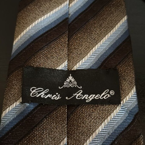 Chris Angelo men's tie 100% silk like new, blue and brown
