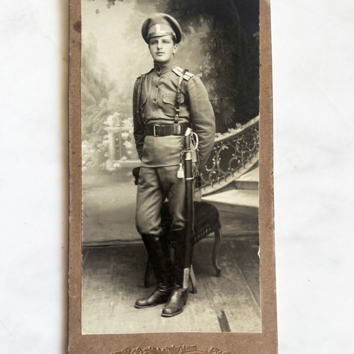 Antique photo of Russian military officer in wooden frame used
