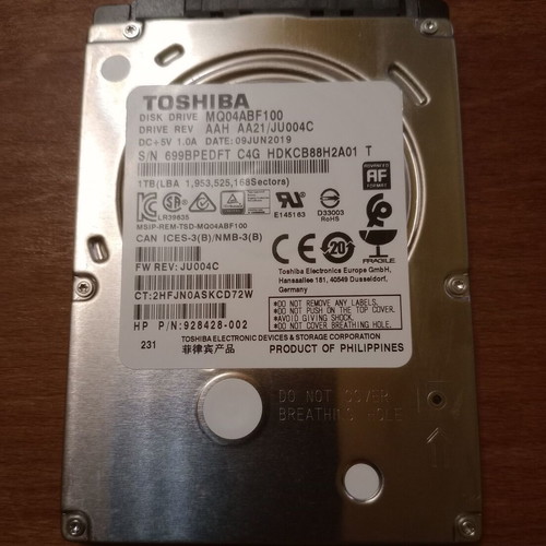 Toshiba 1TB HDD drive, 100% health