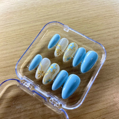 Handmade press-on nails set in soft blue, new, size Small