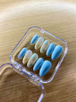 Handmade press-on nails set in soft blue, new, size Small