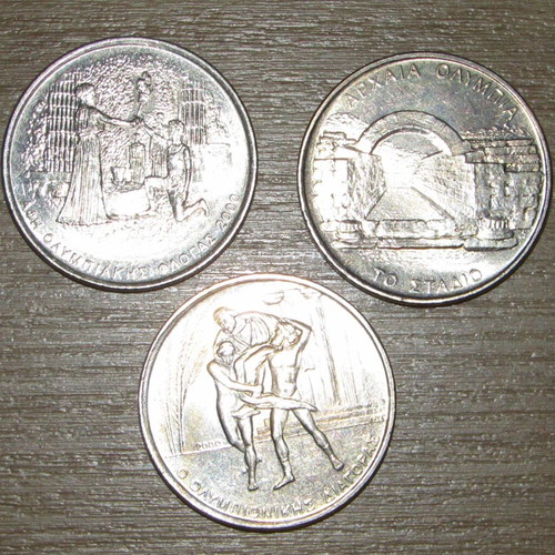 Collectible 500 Drachma Coins Olympic 2004 used, set of 3