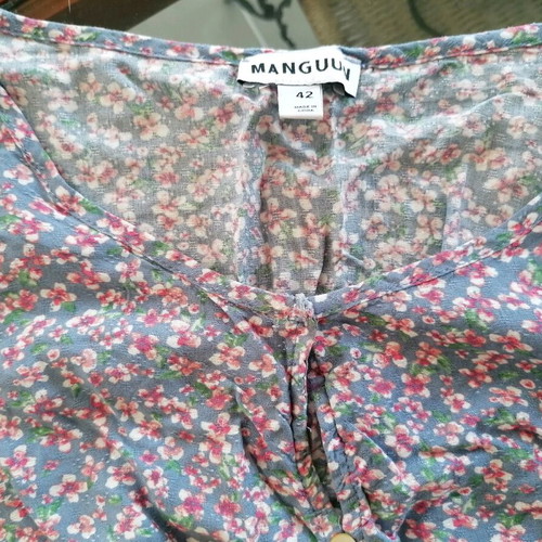 Blouse with shirring and front buttons used, multicolor, size M