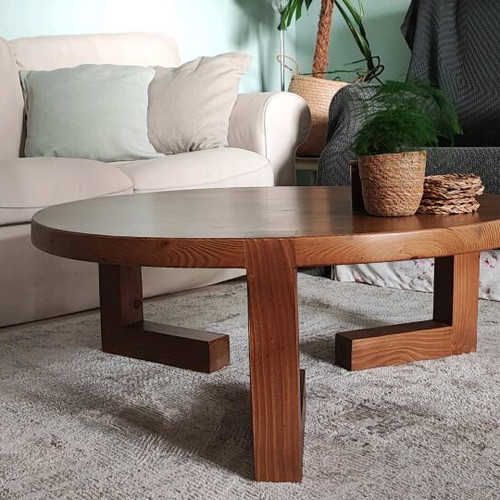 Round handmade coffee table solid wood, new