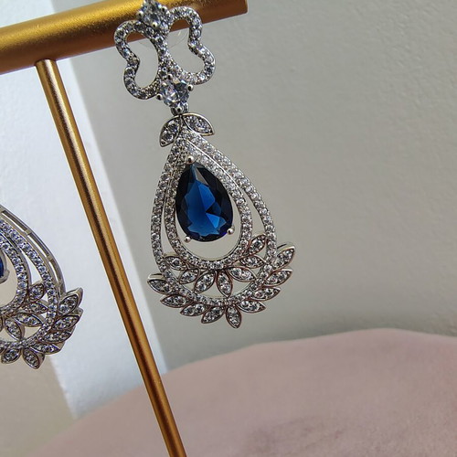 Earrings with zircon stones like new, blue and silver