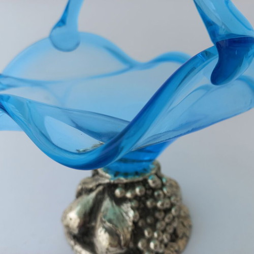 Murano vintage glass fondantière like new with silver-plated base