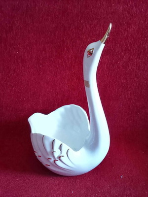 Porcelain Swan Candy Vase, 22x15x13 cm, 1970