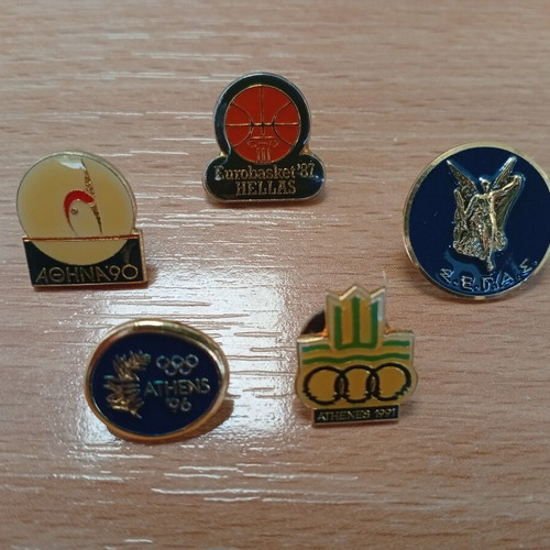 Rare collectible pins from Greek sports events, like new