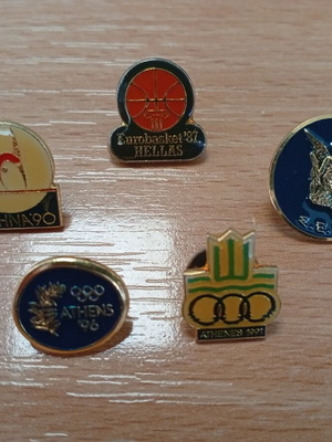 Rare collectible pins from Greek sports events, like new