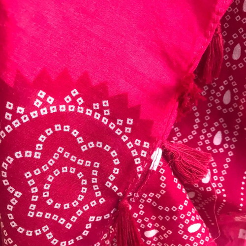 Large scarf like new, burgundy fuchsia pink with flowers and beads, cotton