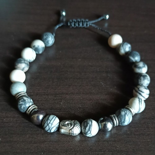 Handmade men's bracelet with natural stone beads and Buddha head charm