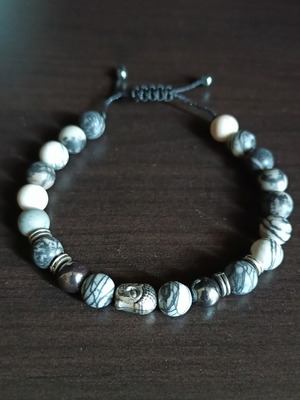 Handmade men's bracelet with natural stone beads and Buddha head charm