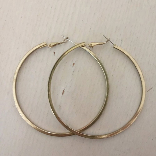 Square large gold-colored hoop earrings used, fashion jewelry