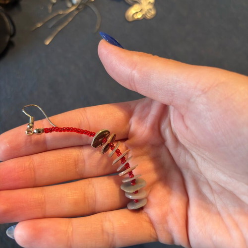 Special hanging earrings made of stainless steel, like new, red