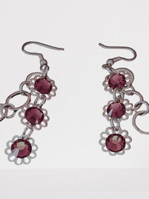 Σκουλαρίκια με κόκκινα πετράδια σαν καινούργια, ασημί