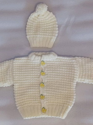 Baby set pullover and hat beige 6-12 months